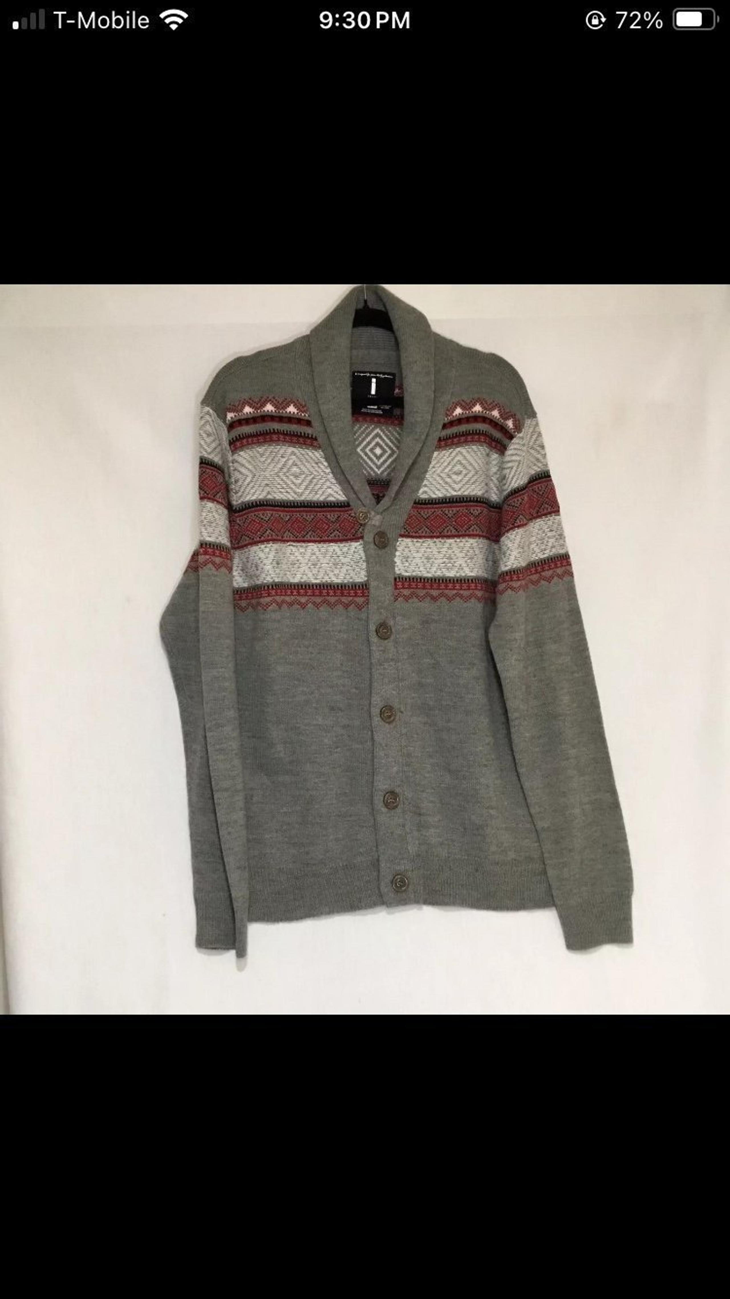 I Jeans Buffalo Men’s XL Cardigan Sweater Shawl Collar Geometric Gray Layne