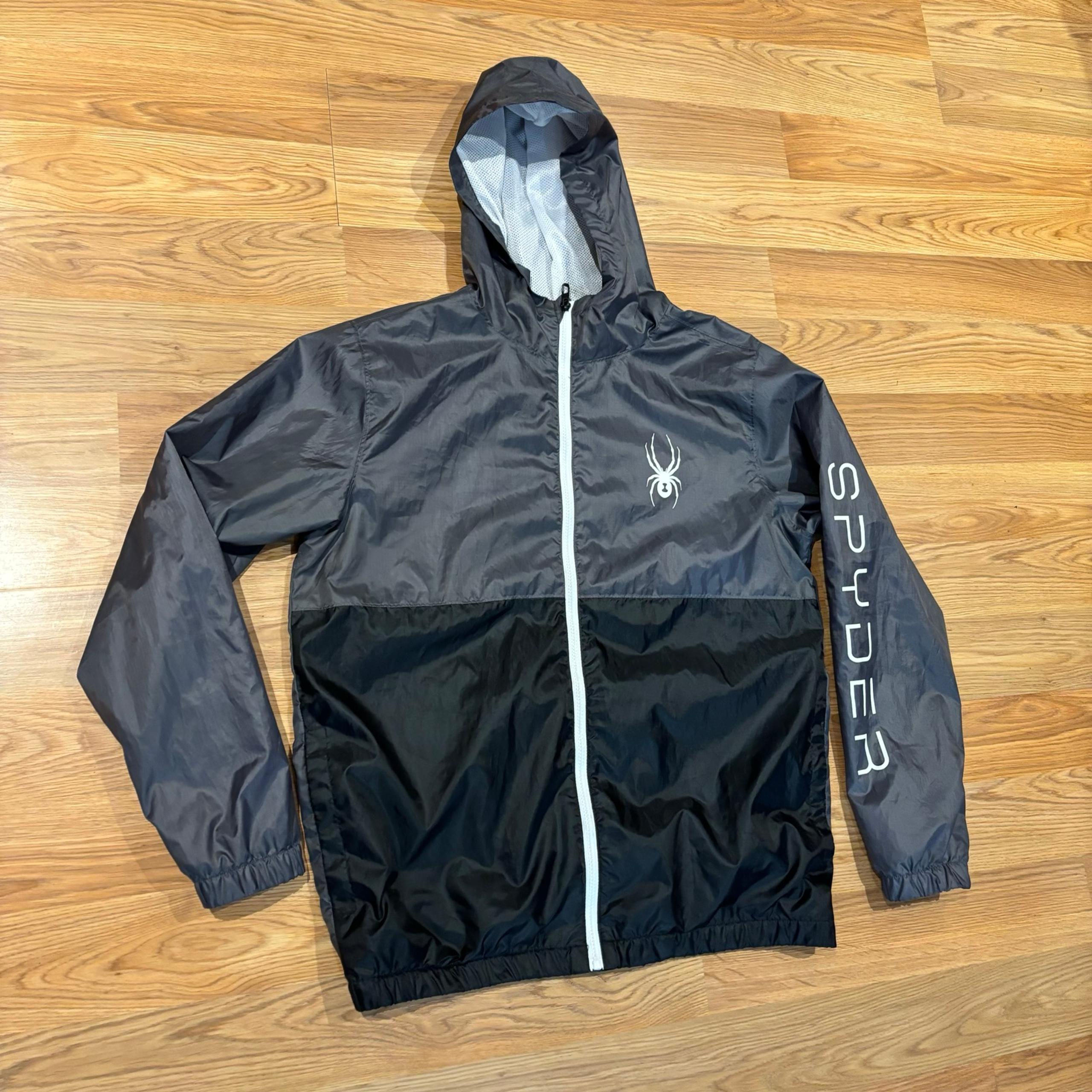 Spyder Windbreaker Jacket Full Zip Hooded Black Gray Men’s Size Large