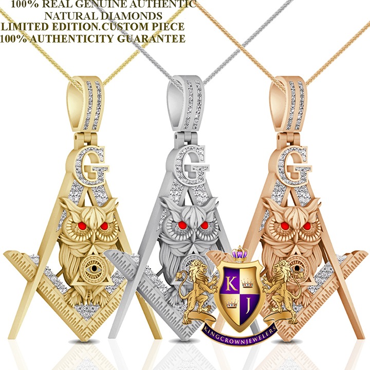 Real Diamond 0.75 Ct. Masonic Freemason Owl Bird Eye of Providence Pendant Charm