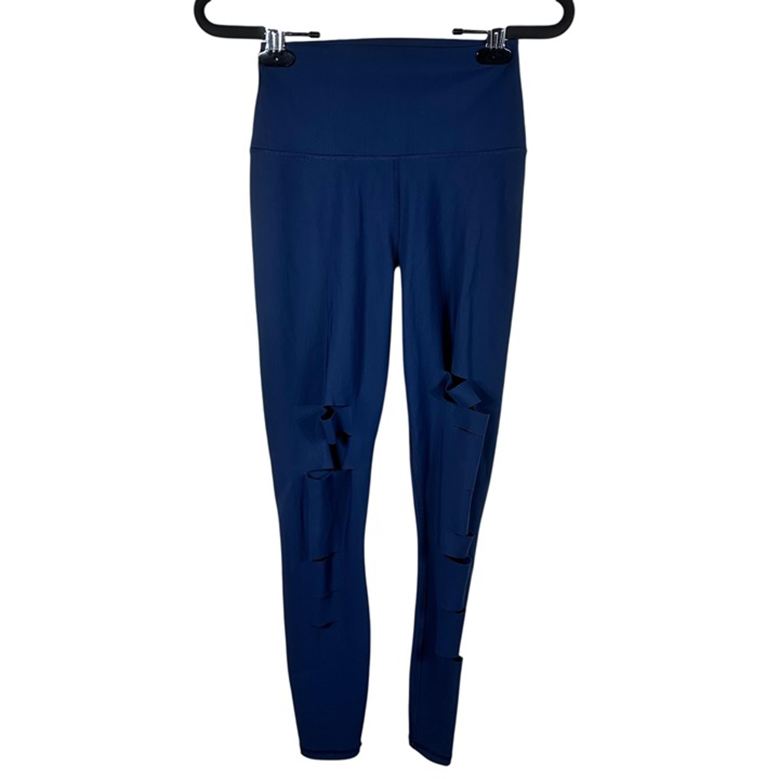 ALO Yoga Ripped Warrior Leggings High Waist Navy Blue Size XXS