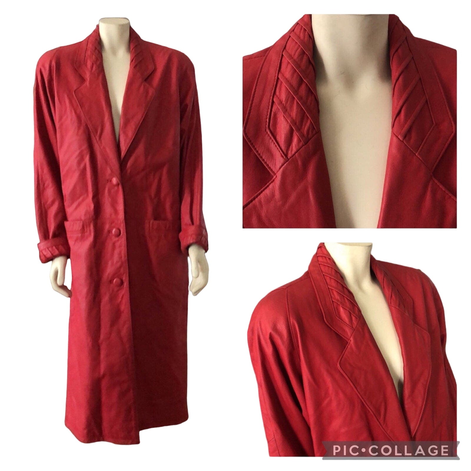 Vintage Jacqueline Ferrar Long Red Soft Genuine Leather Coat size medium