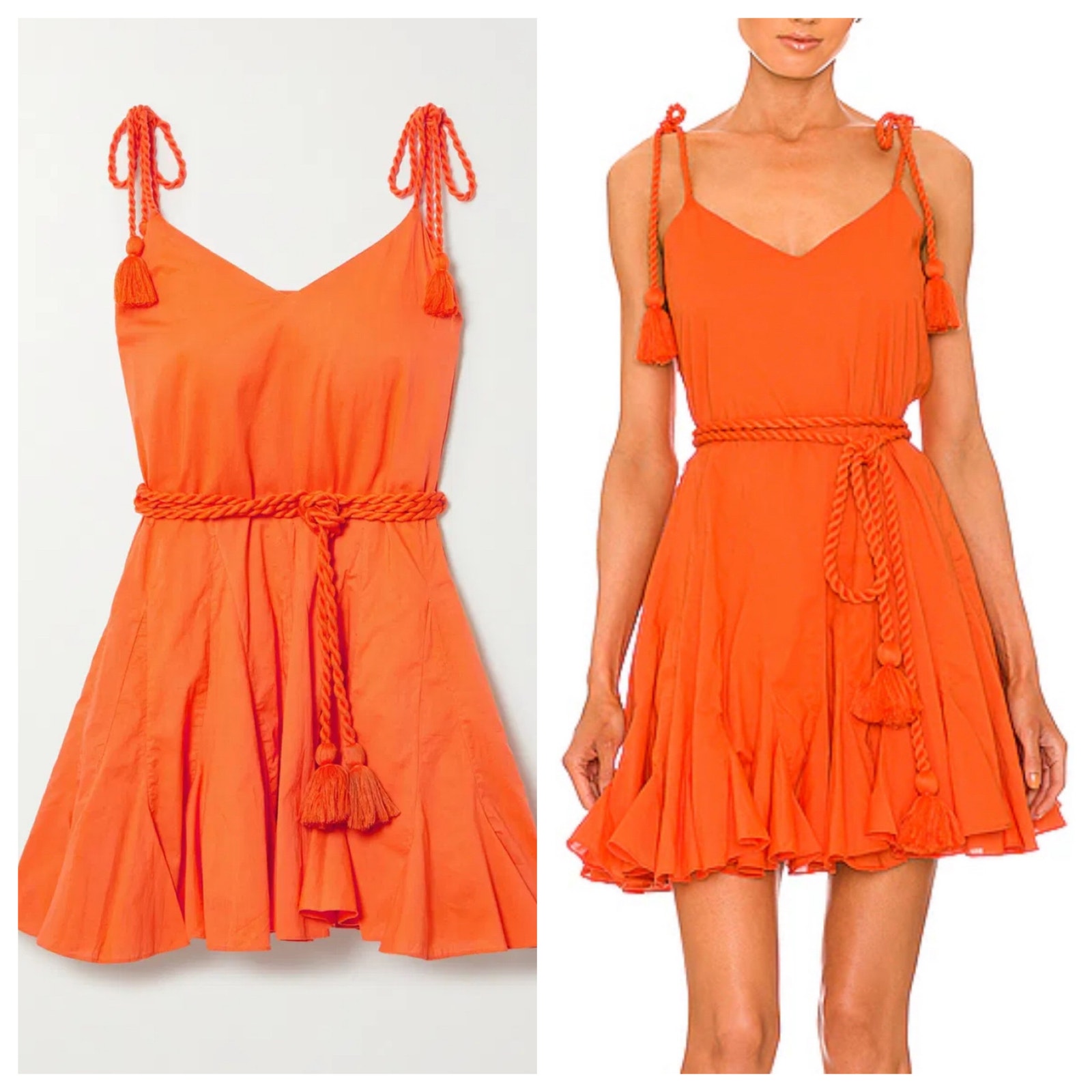 Rhode Casey Dress Persimmon Orange Cotton Tassel Tie Mini Dress size Small
