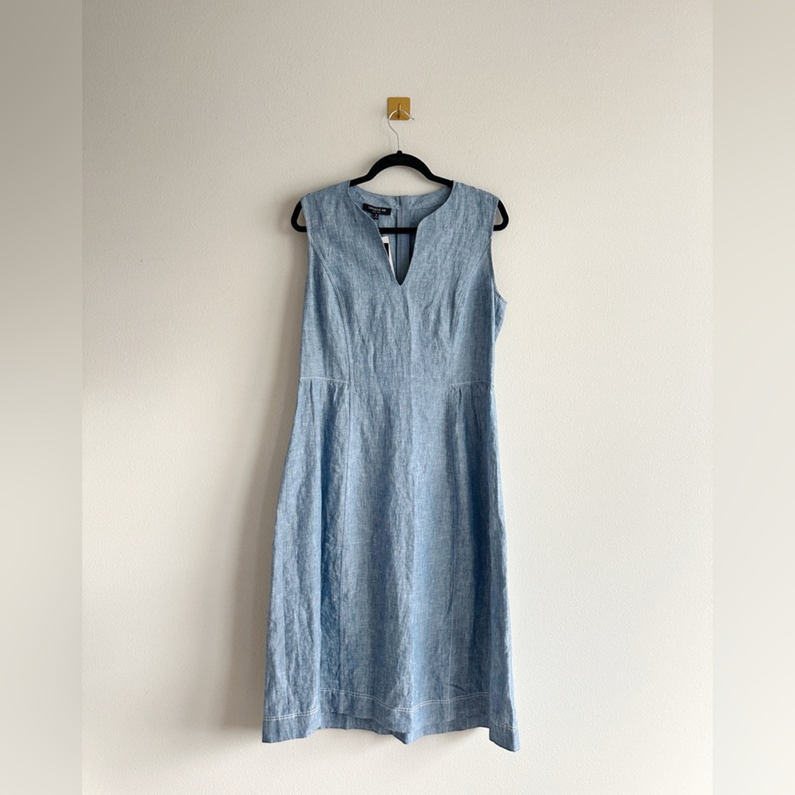 Lafayette 148 NWT Chambray Blue Linen Sleeveless Midi Dress Size M 548 Retail