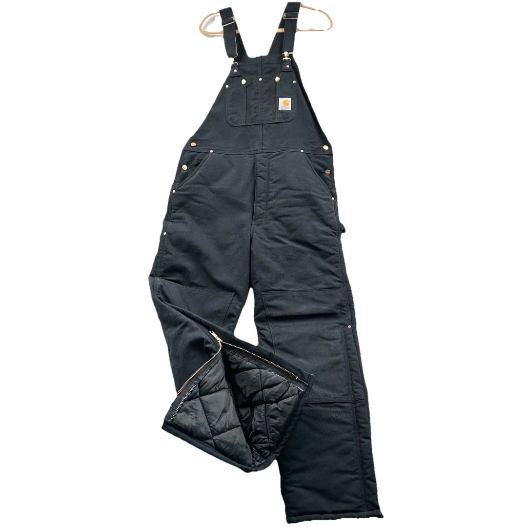 Carhartt Duck Bib Overalls Quilt Lined 38x32* Black Utility Carpenter USA R03