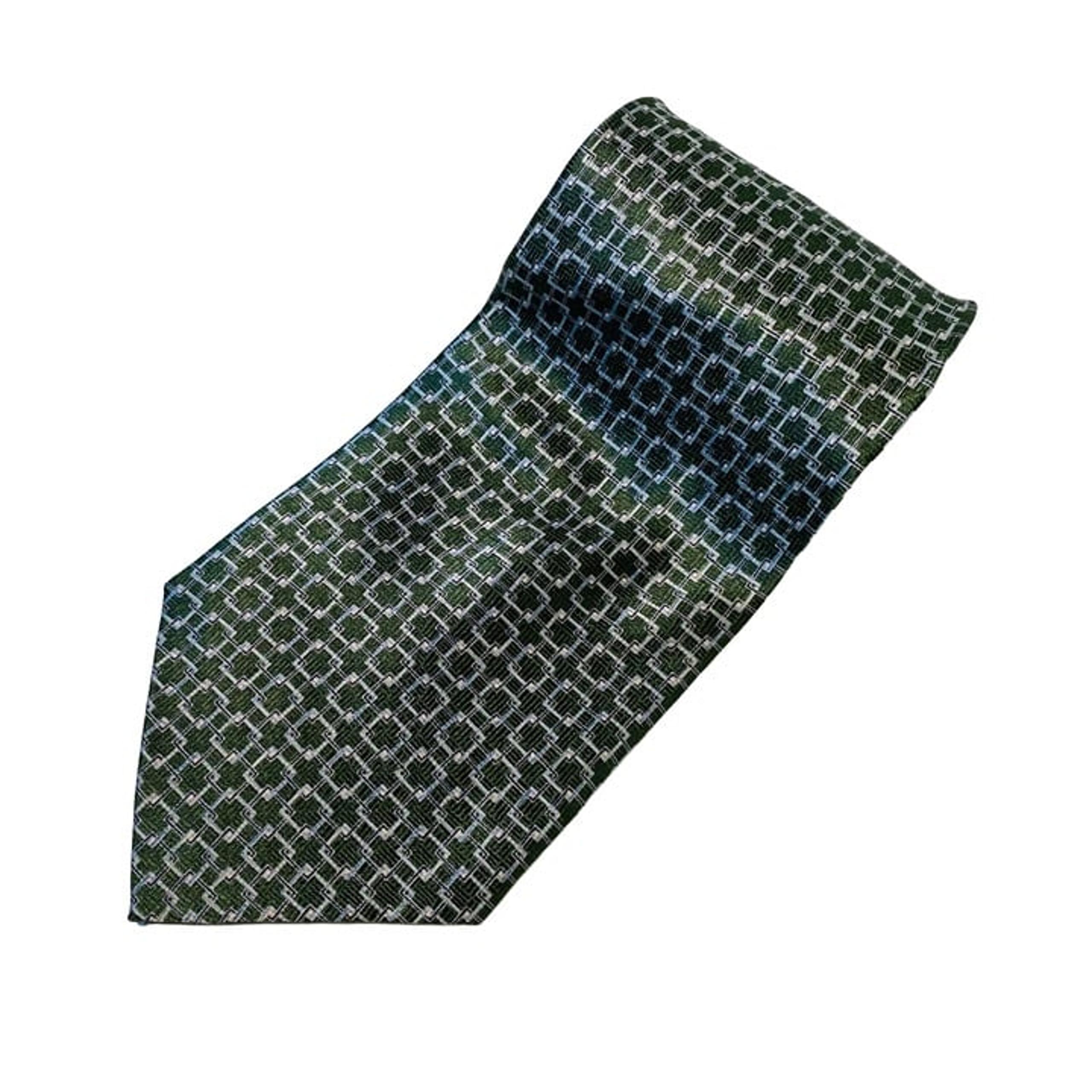 NEO BILL BLASS Dark Green Square Print 100% Silk Tie | 57" | Men's, Geometric