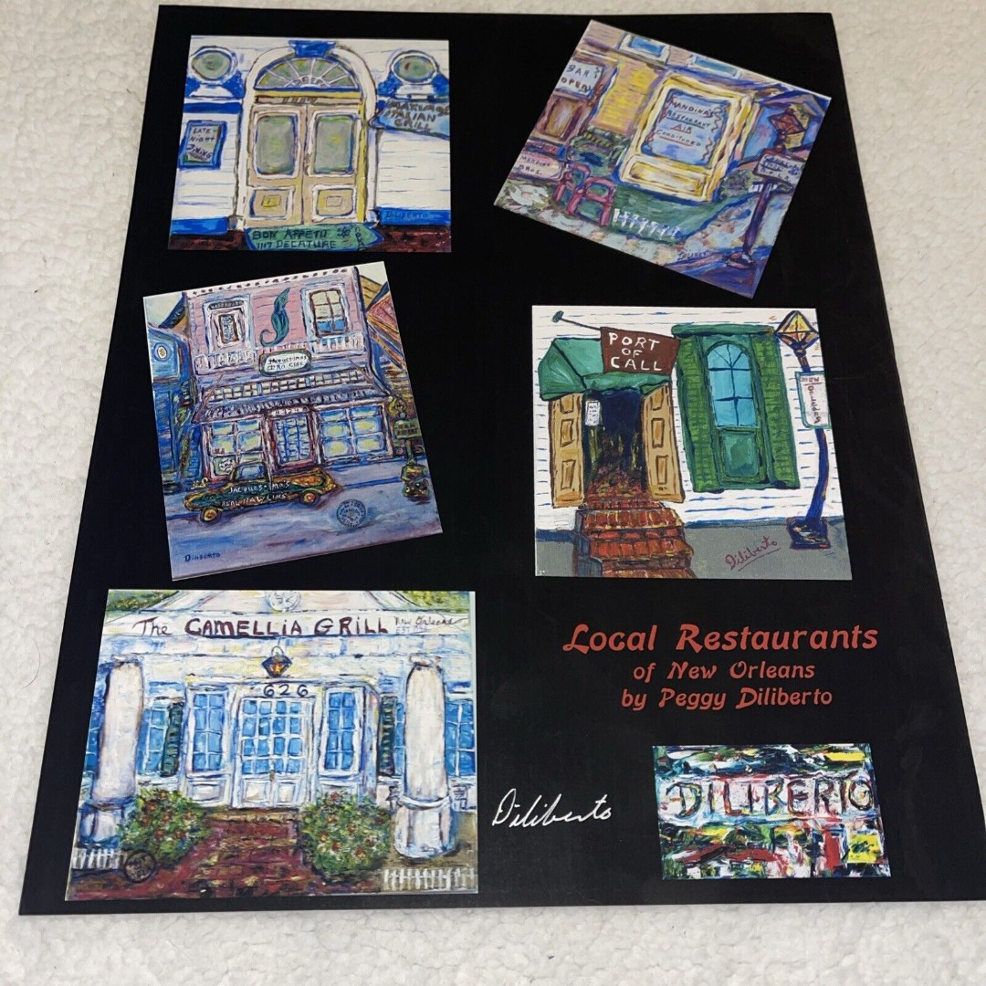 Peggy Diliberto Signed Art Poster New Orleans Restaurants 12 x 15” Mardi Gras