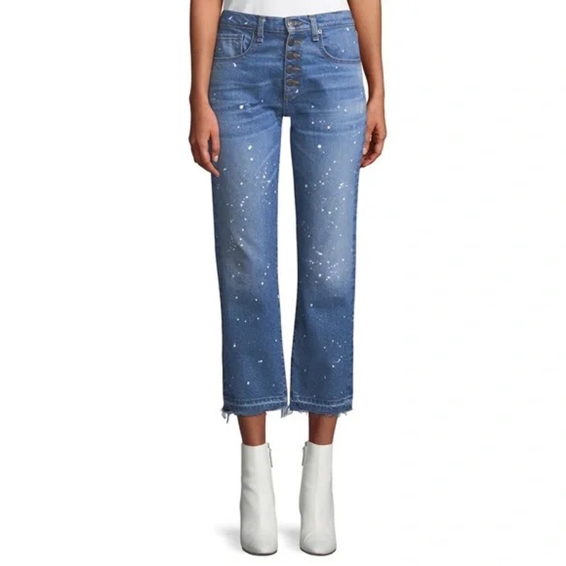 Veronica Beard Ines Paint Splatter 10.75 Cropped Girlfriend Jeans Size 26