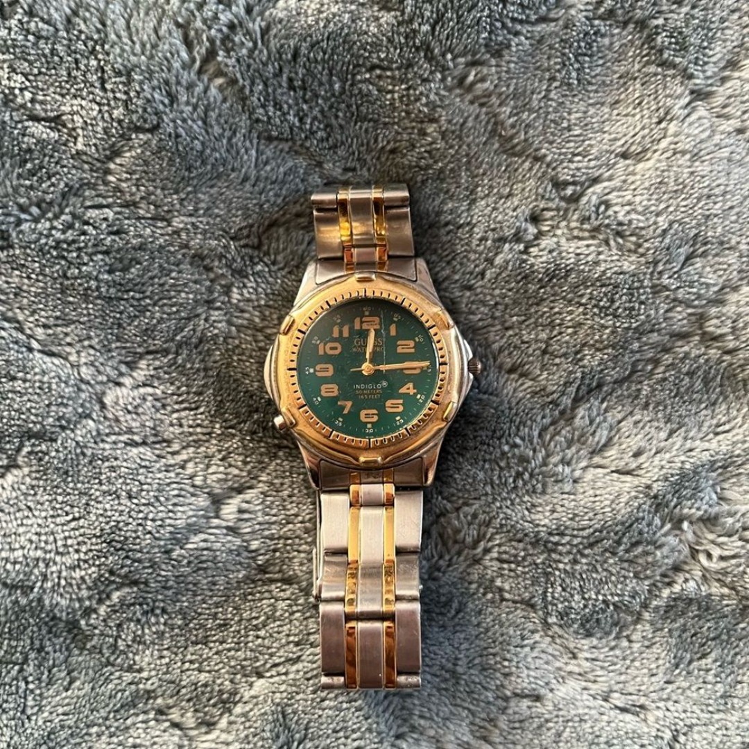 Vintage guess Two-Tone Watch with Green Dial