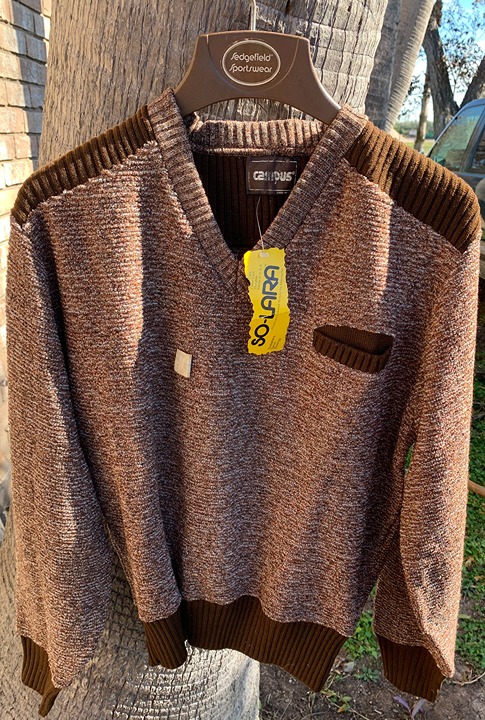 Campus Burgundy 7525 So-Lara 70s Vintage Brown V-Neck Sweater with Original Tag