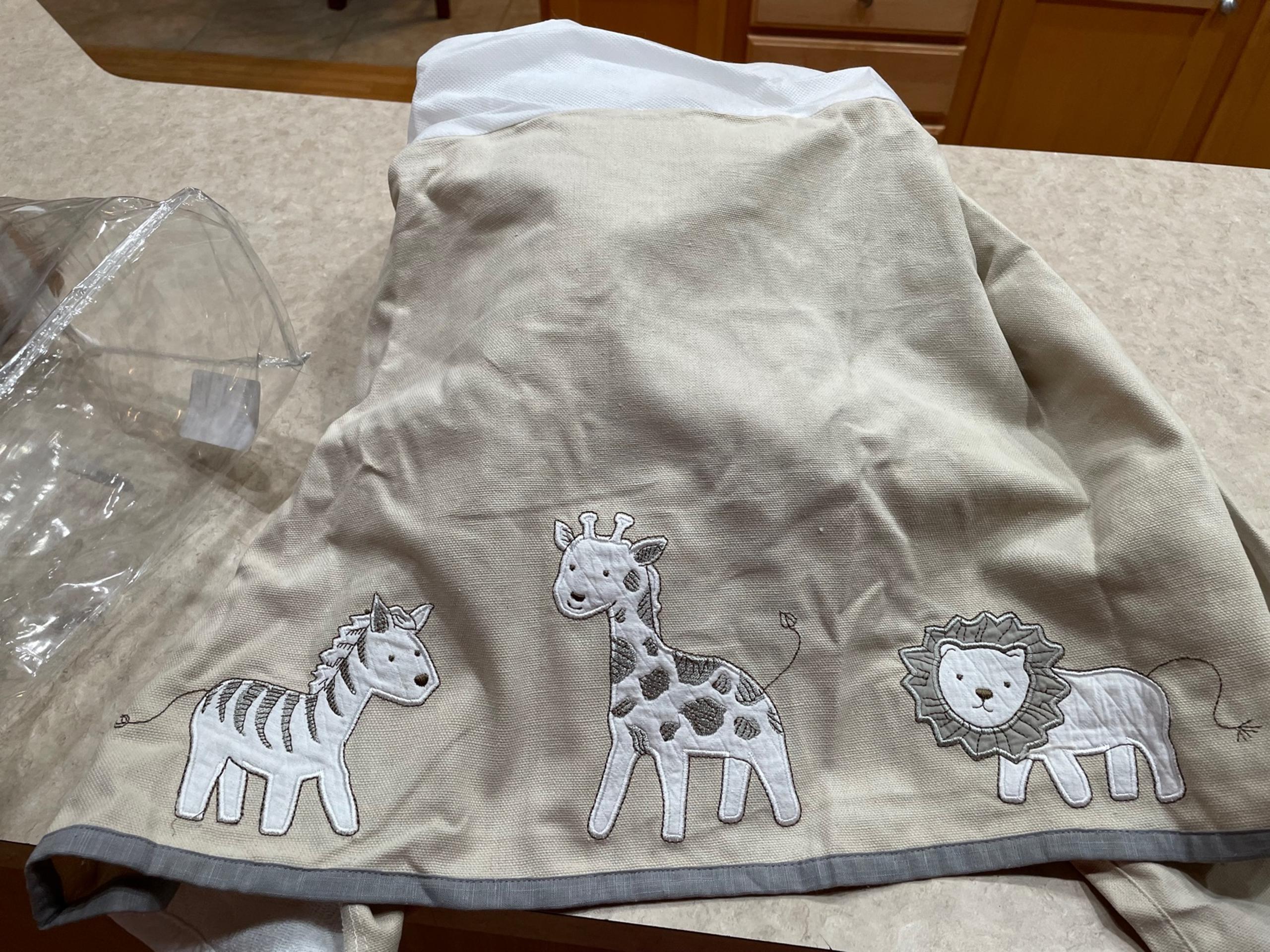 Wendy bellissimo giraffe zebra lion neutral nursery baby bed skirt bedding tan