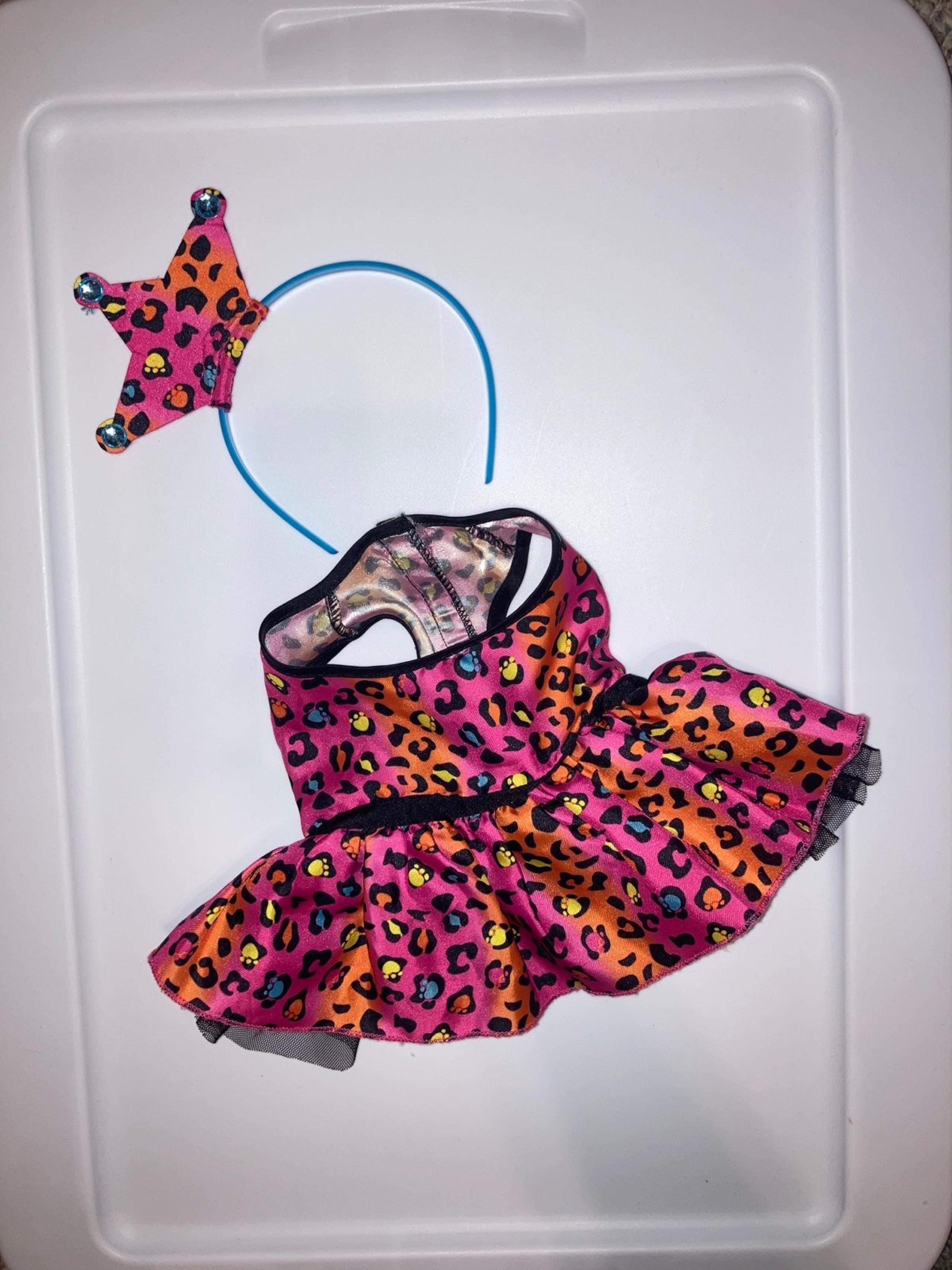 Build a Bear rainbow leopard dress and crown headband 2015 for four legged bear - Build-A-Bear Workshop