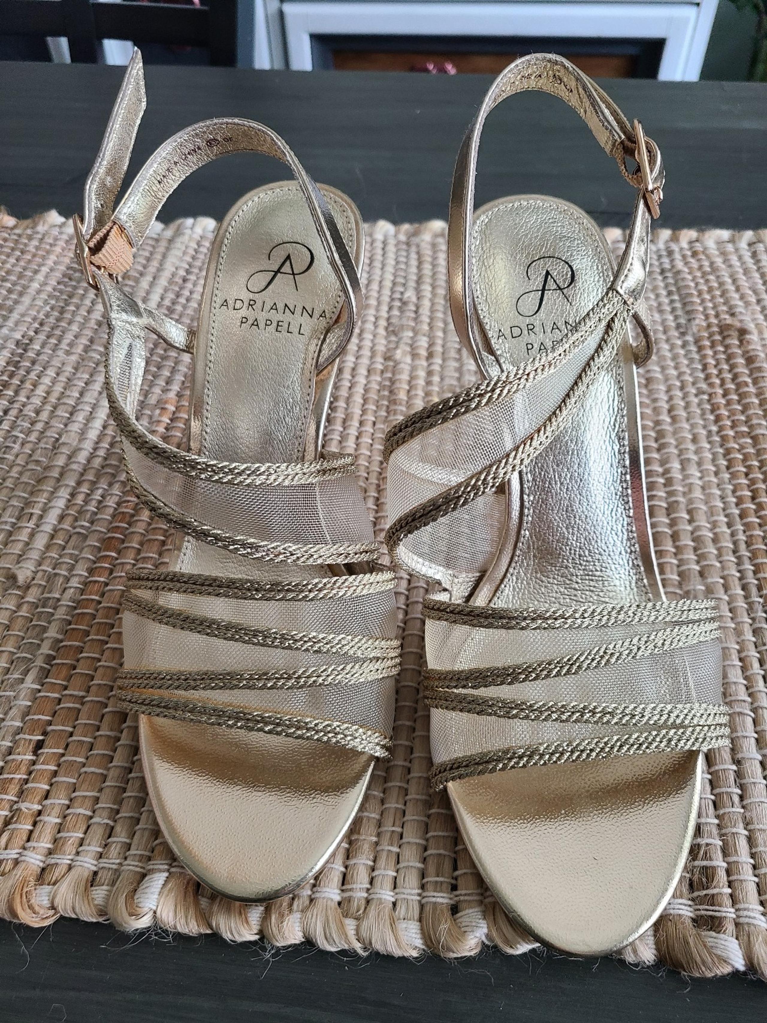 Adrianna Papell Gold Mesh Strappy Heels, Rope Accent,  Women’s Size 6