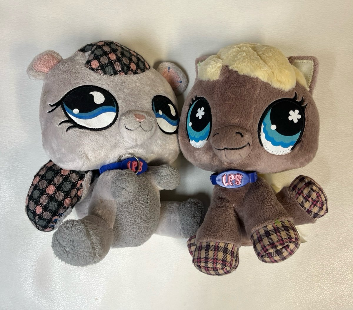 Vintage Two Littlest Pet Shop Plushies Squirrel and Pony Set with Collars 9