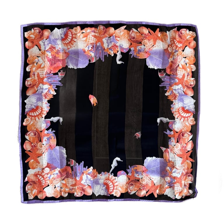 Vintage Seashell Coral Print Silk Scarf