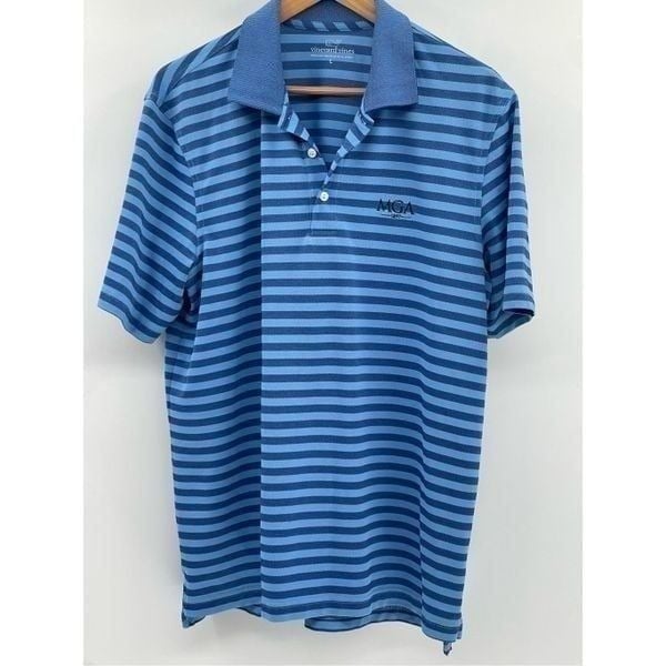 Vineyard Vines Polo Shirt Golf Men Size Large Blue Striped Short Sleeve MGA