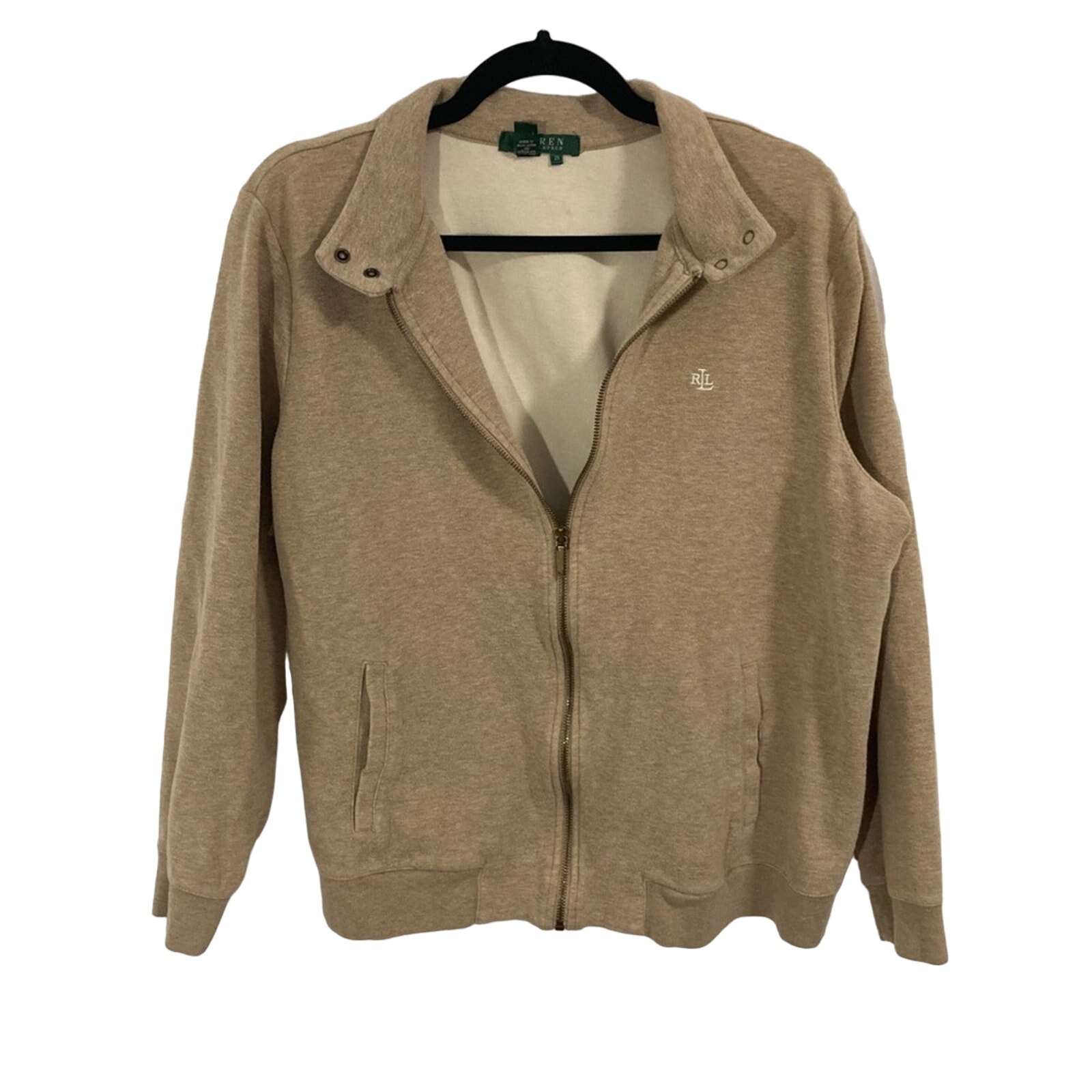 Vintage Lauren Ralph Lauren tennis prep casual neutral zip-up jacket size 2X
