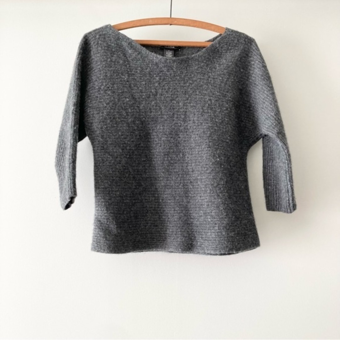 Ann Taylor Cashmere Blend Small Waffle Knit Sweater Gray Wool Nylon