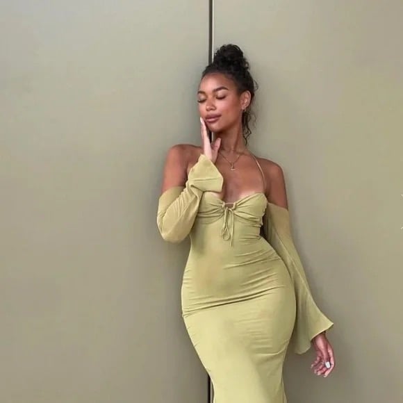 ‘Naomi' Olive Halter Midi Dress