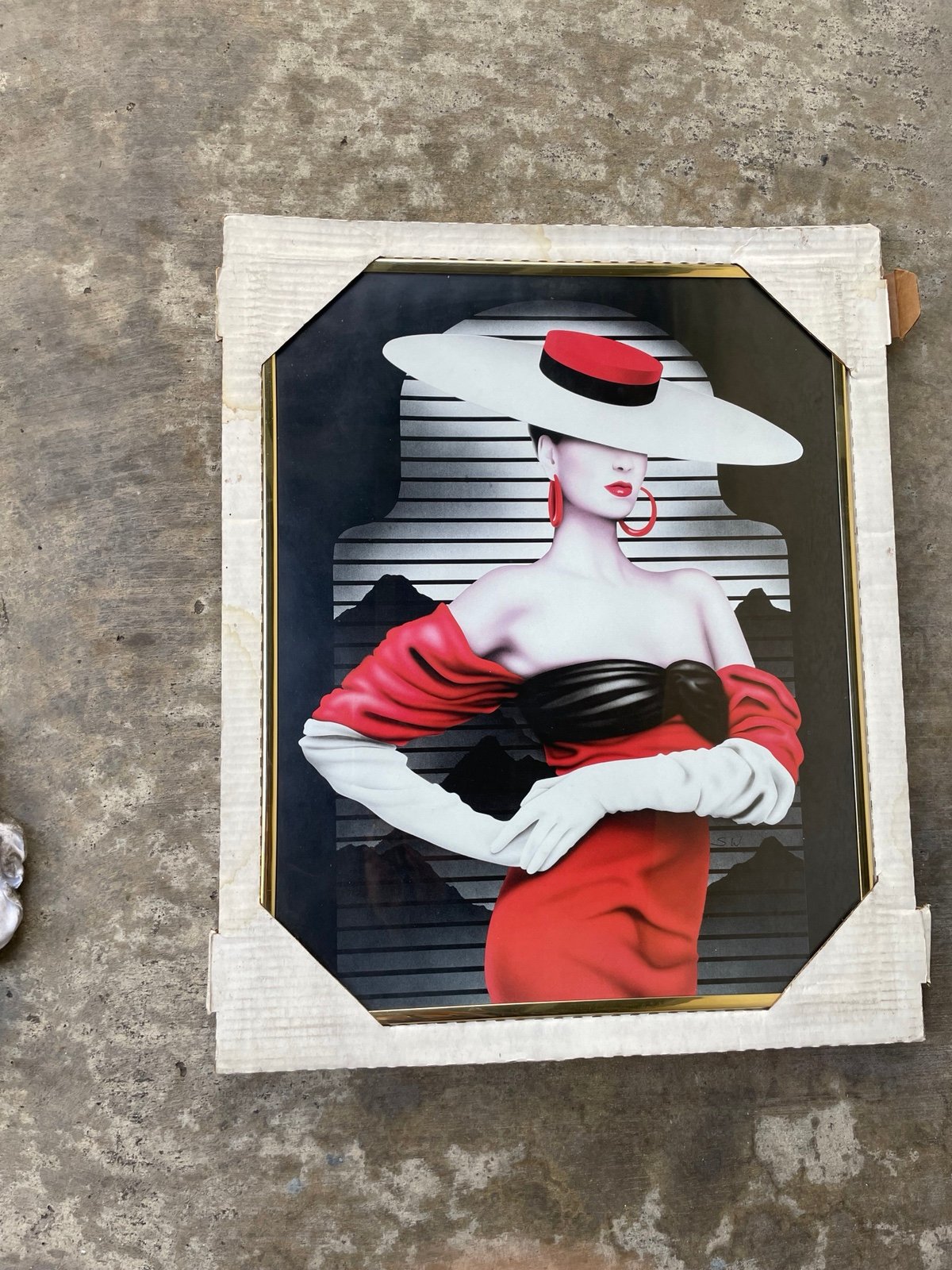 Vtg Fashion FiestaEnzigma Belle De Nuit Poster 1980's lady in big Hat Framed