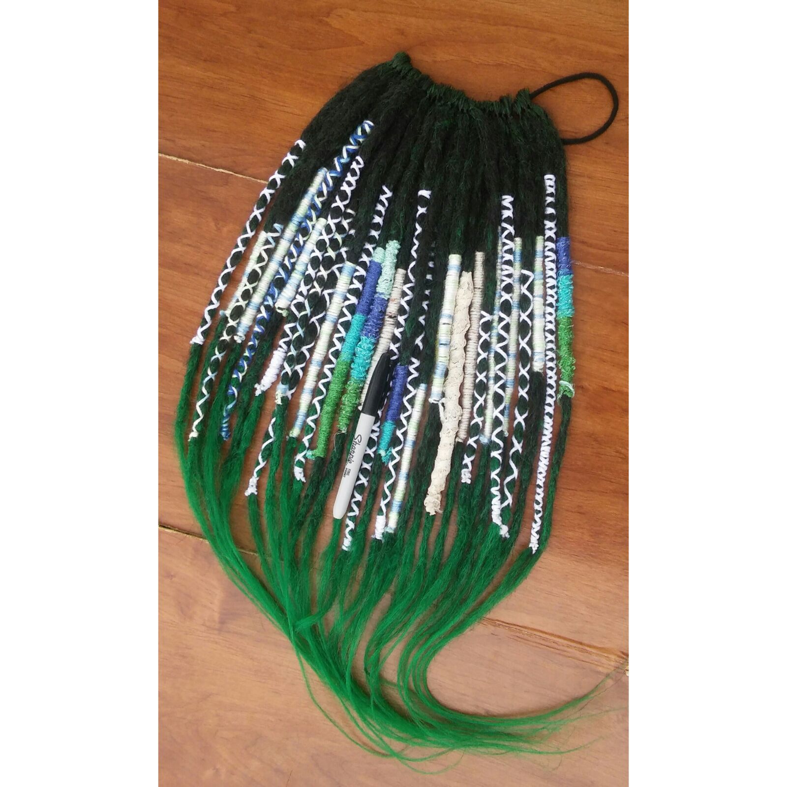 Decorated crochet black green ombre locs