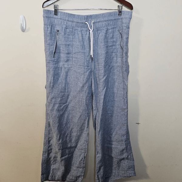 Athleta Cabo Linen Wide Leg Pant 447244 Womens Blue Size 14