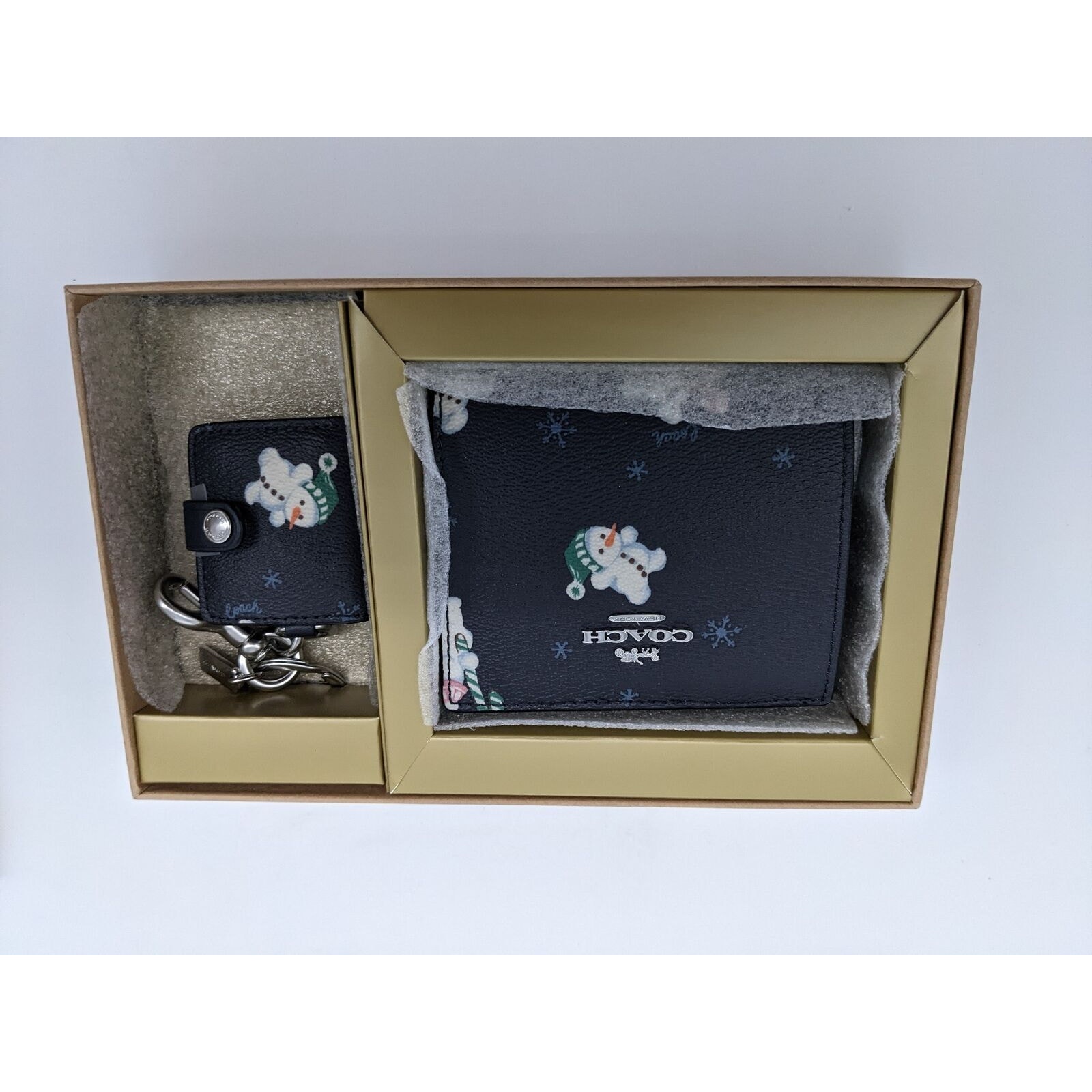 Coach C6941 Snap Wallet And Picture Frame Bag Charm With Snowman Print