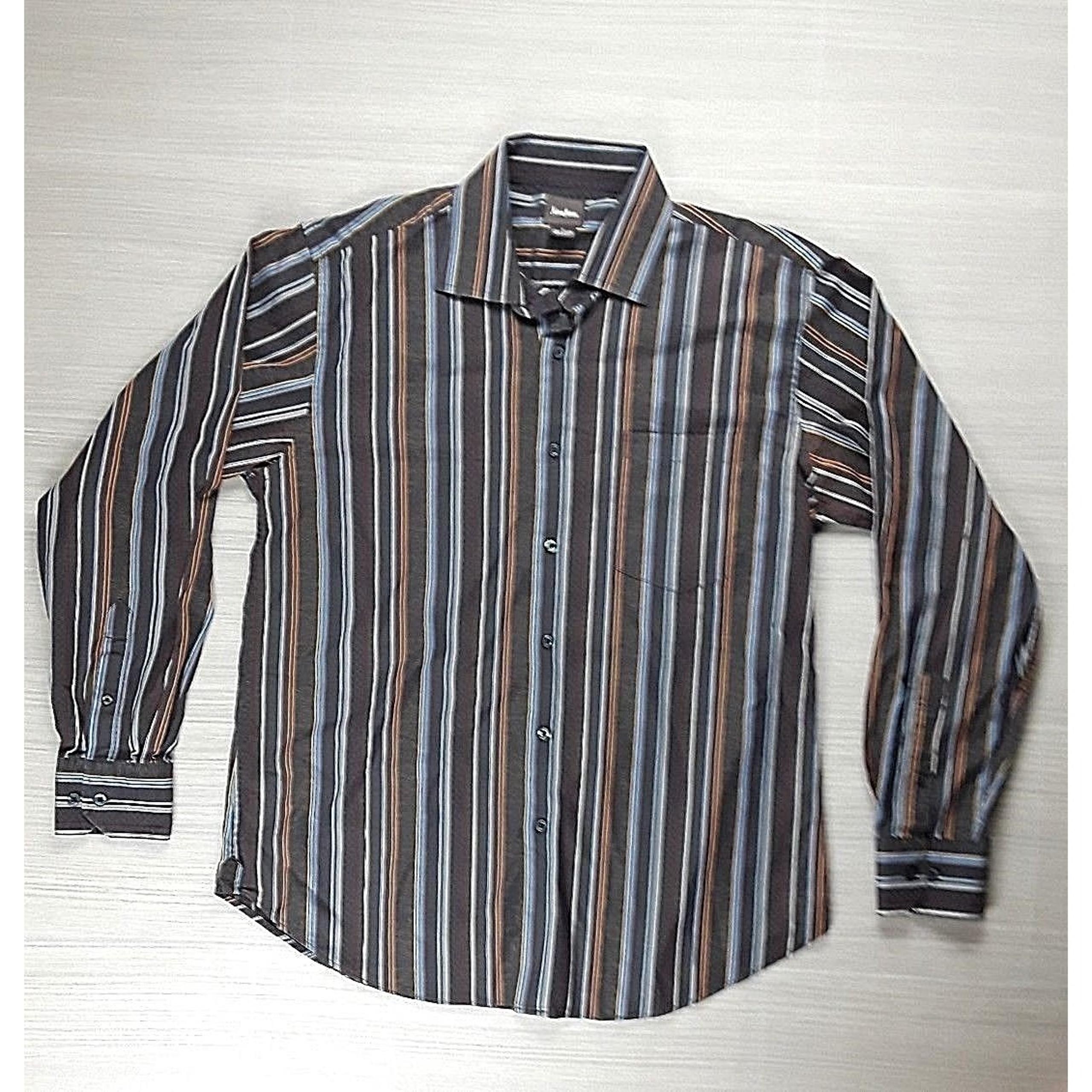 Neiman Marcus Mens Size L Multi-Color Long Sleeve Striped Button Up Shirt EUC