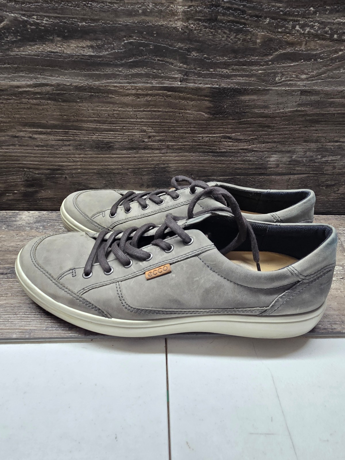 ECCO Soft 7 Lace Up Sneaker Leather Wild Dove Grey US Men's Size 12 Workwear