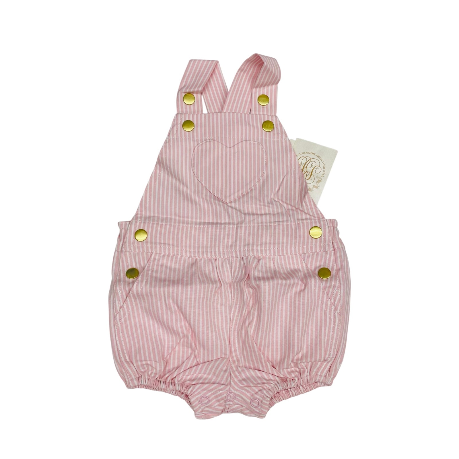 NWT TBBC 18/24M Channing Choo Choo Overalls in Palm Beach Pink Stripe