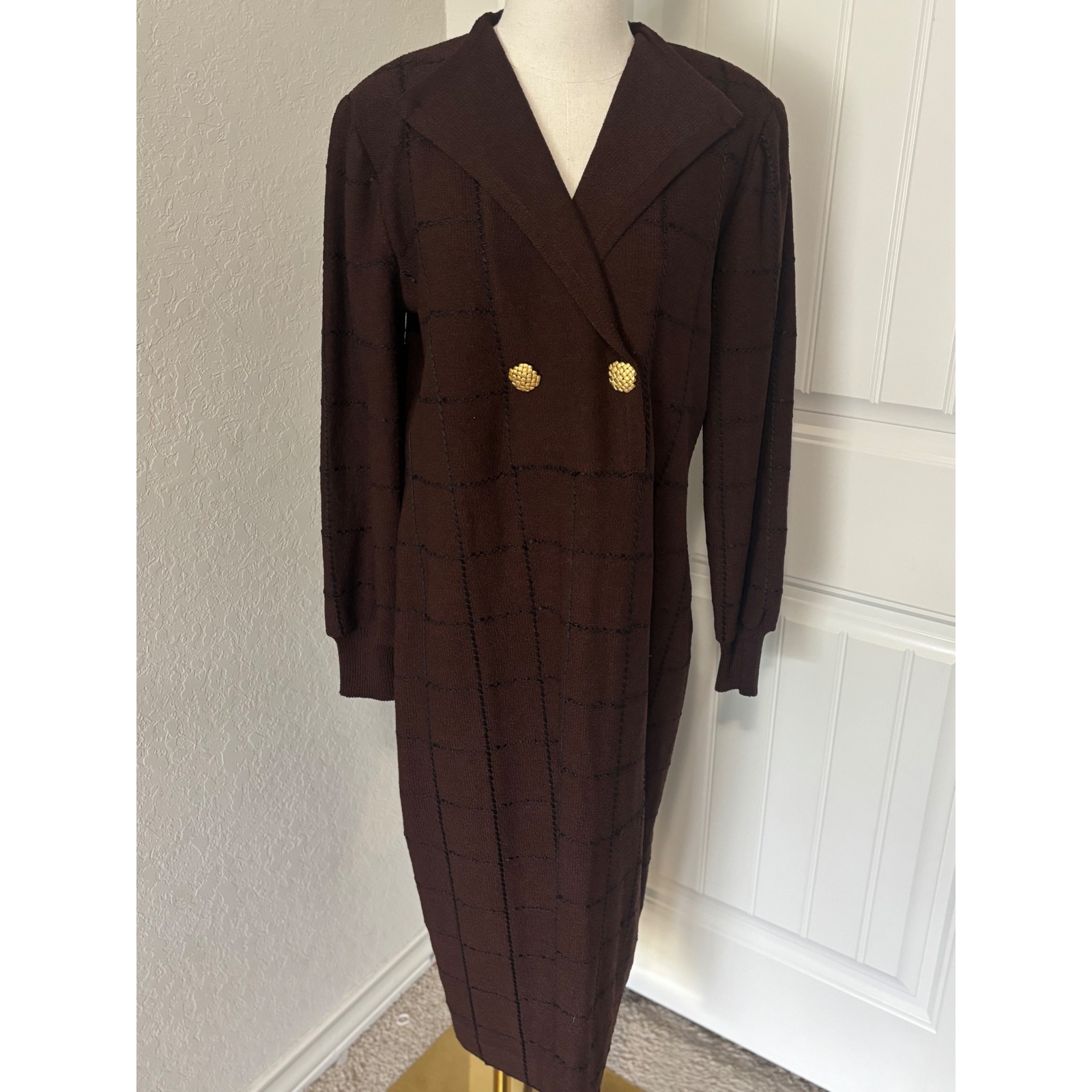 The Michael Collection Knit Dress Plaid Gold Button Front XL 75% wool
