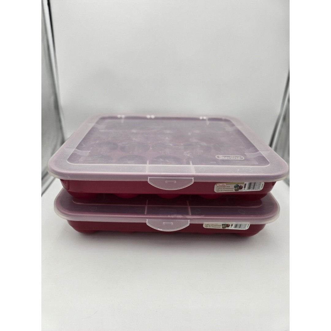 2 Sterilite 20 Holiday Ornament Storage Case Red Stackable Holiday Organization