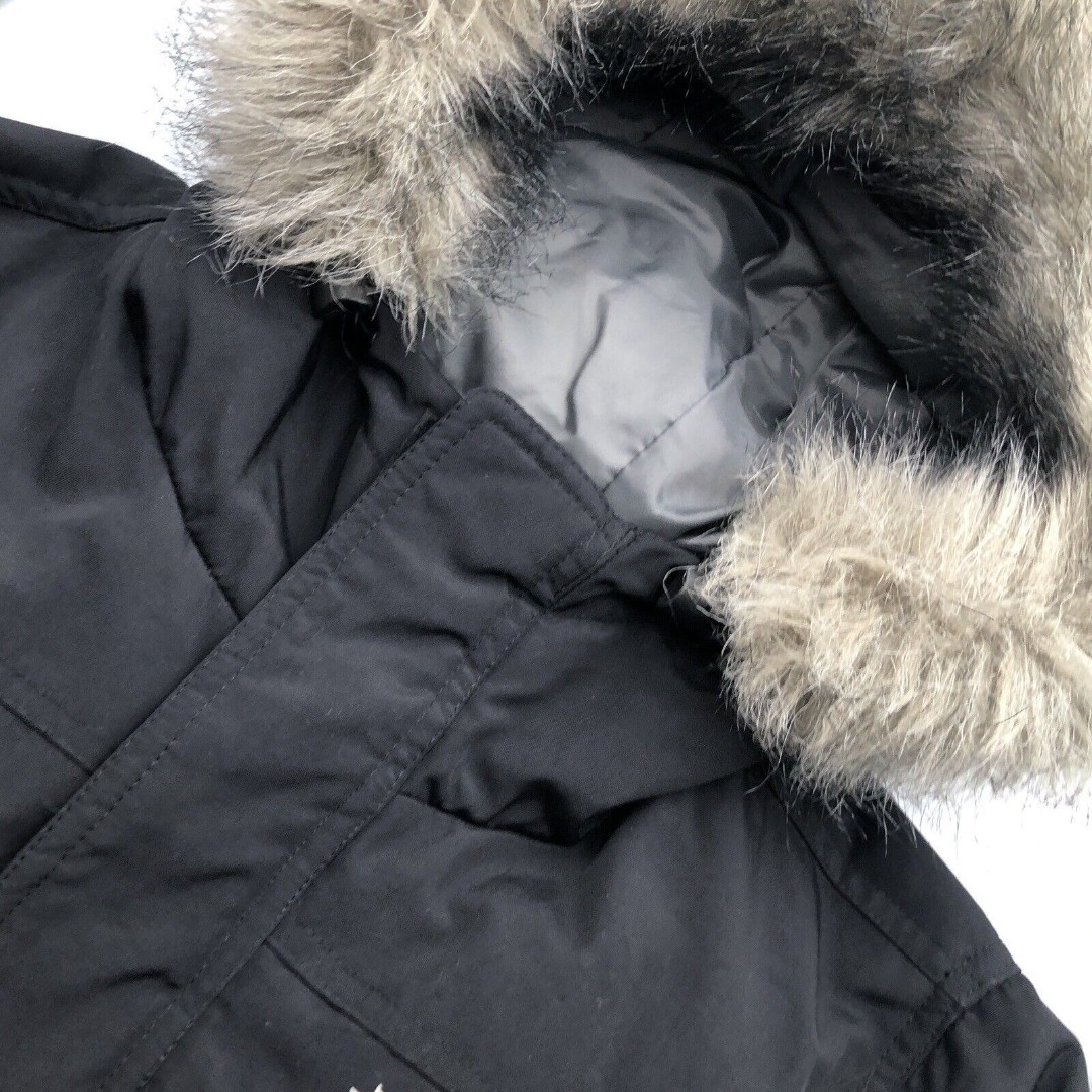 Vintage Aeropostale Womens Down Jacket Size Small Black Faux Fur Hood Belted