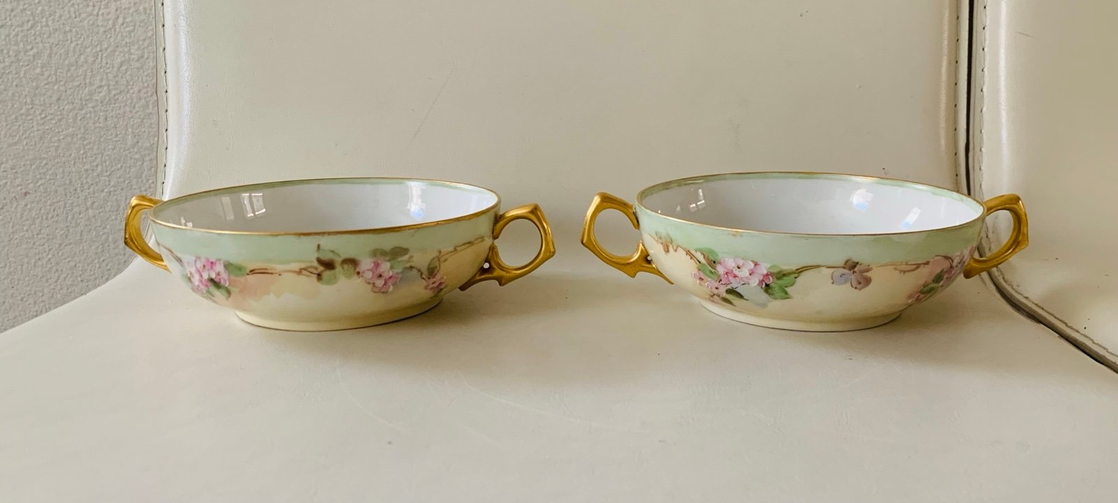 Vintage T&V Limoges France Double Handled Soup Bowls