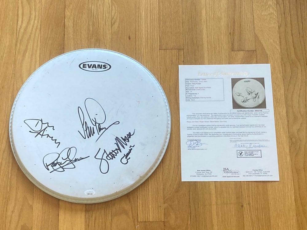 Deep Purple signed Drumhead JSA LOA