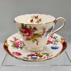 Antique SHELLEY Bone China “Maroon Princess” Pattern 14024 Teacup & Saucer. Mint