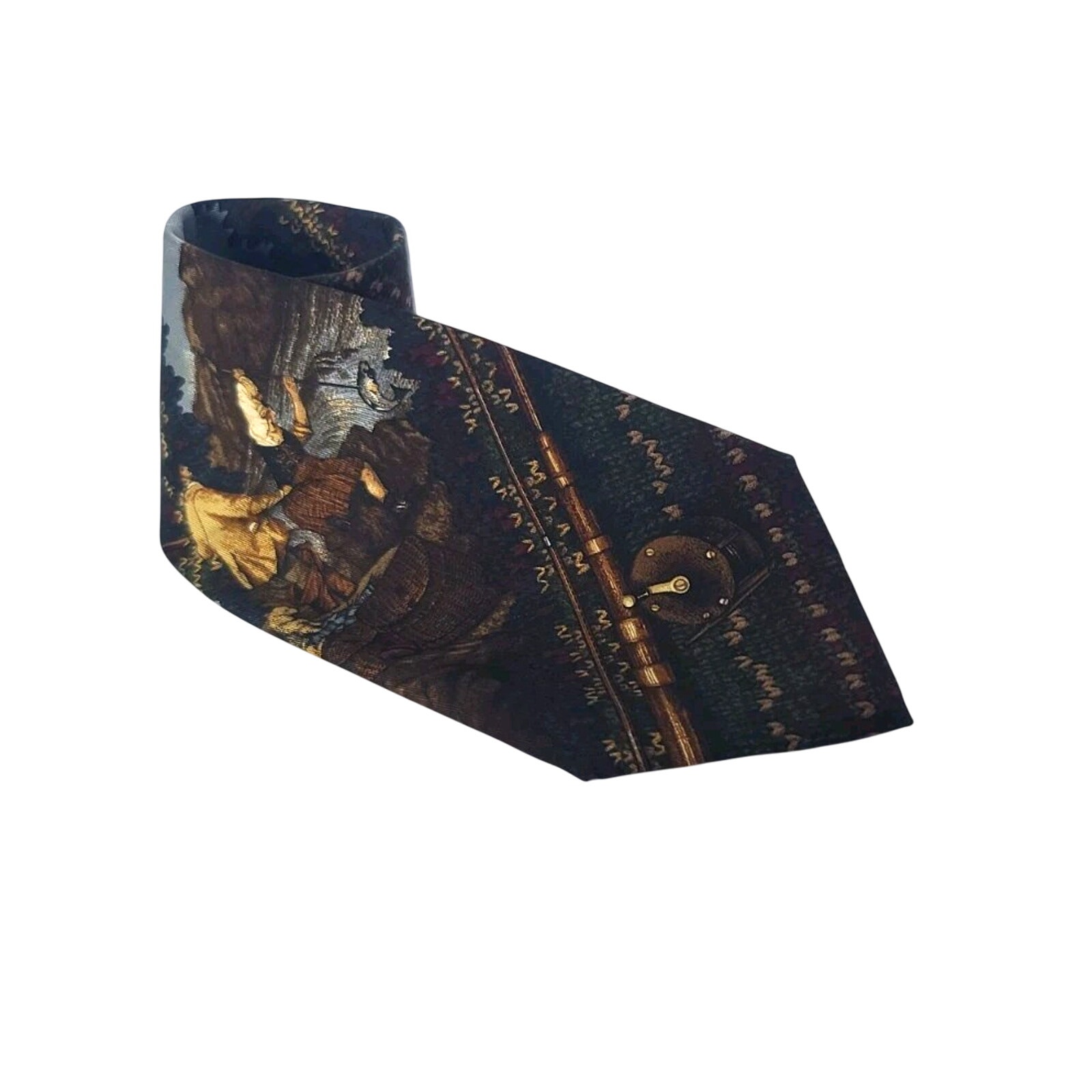 Vintage Polo Ralph Lauren Colorful Fishing Scene Mens Tie