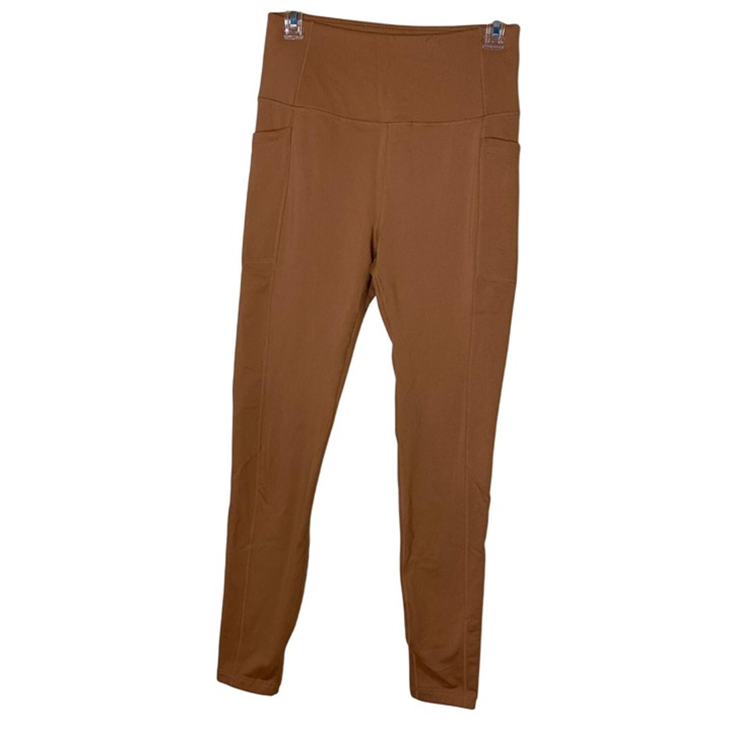 Mondetta Fleece Lined Leggings M Rust Brown High Waist Side Pockets Stretch Soft
