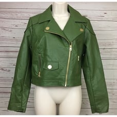 Marc New York Motorcycle Jacket Womens Medium Green Faux Leather Zip Lined
