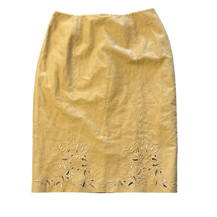 Vintage Carlisle Womens Leather Pencil Skirt With Laser Cutouts Size 4