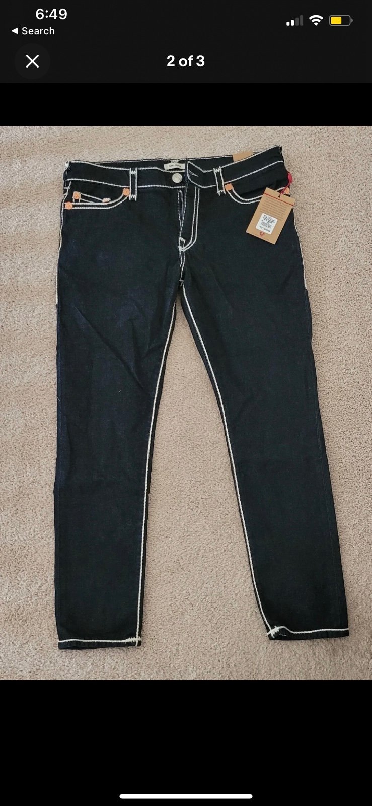 True Religion Ultra Shinny Rope Stitch Jeans 32