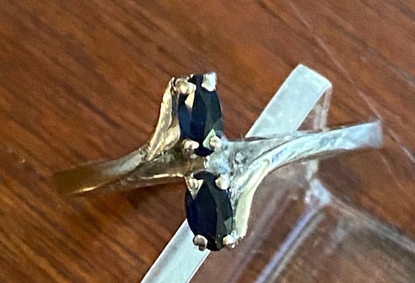 Vintage 10k White Gold Marquise Sapphire Ring Sz 6 Signed EM-R