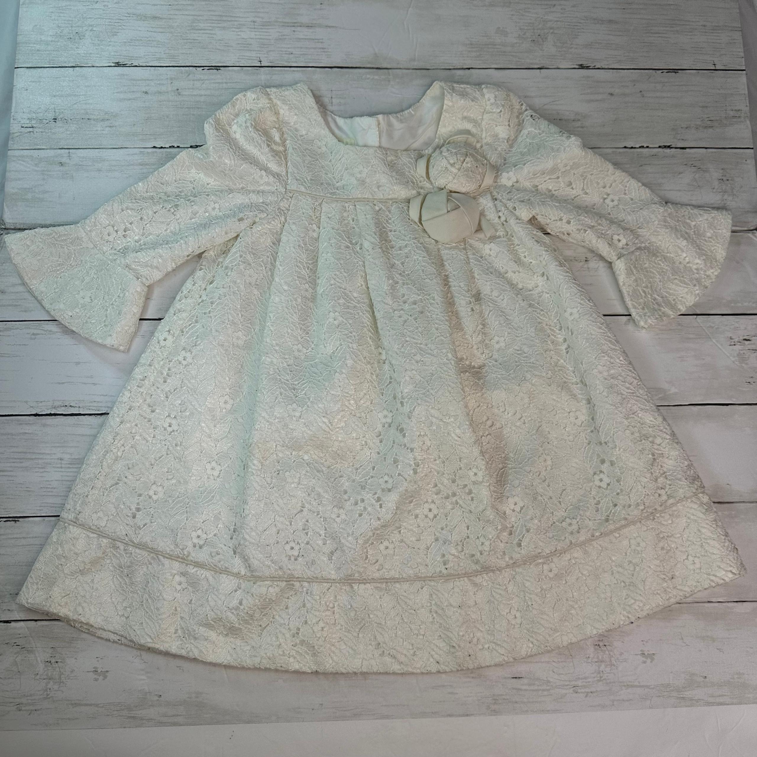Laura Ashley Cream Ivory Lace Rosette Dress Girl Size 4