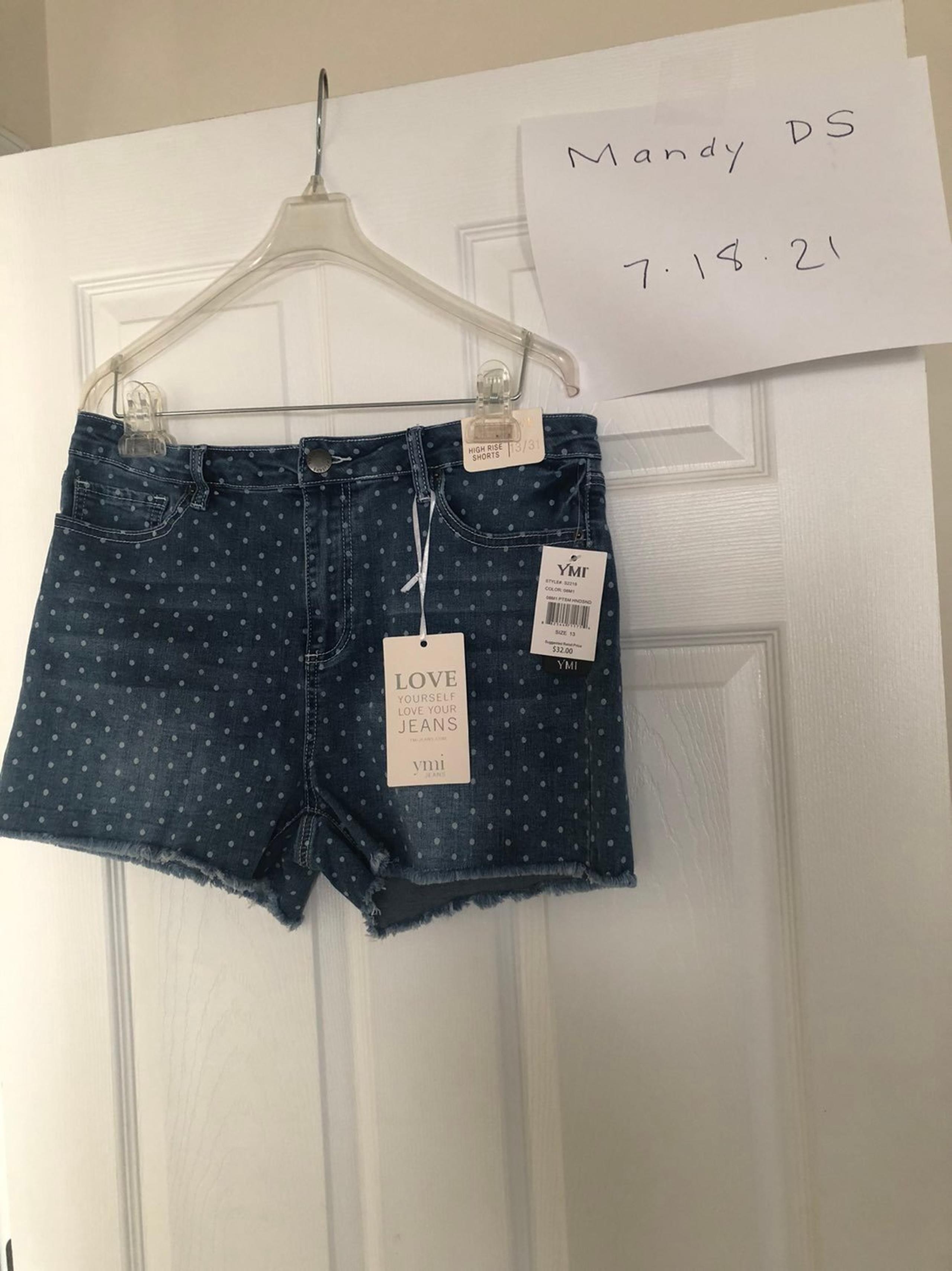 YMI stretchy blue white dot jean Shorts 13