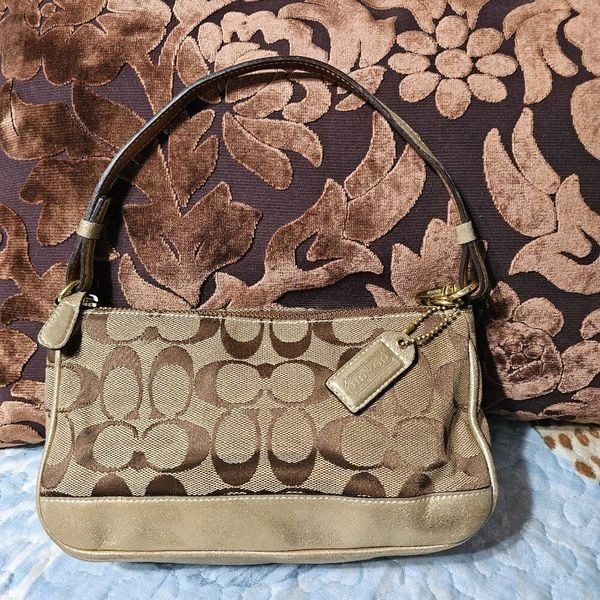 2005 Metallic champagne suede y2k Coach Demi Shoulder Bag