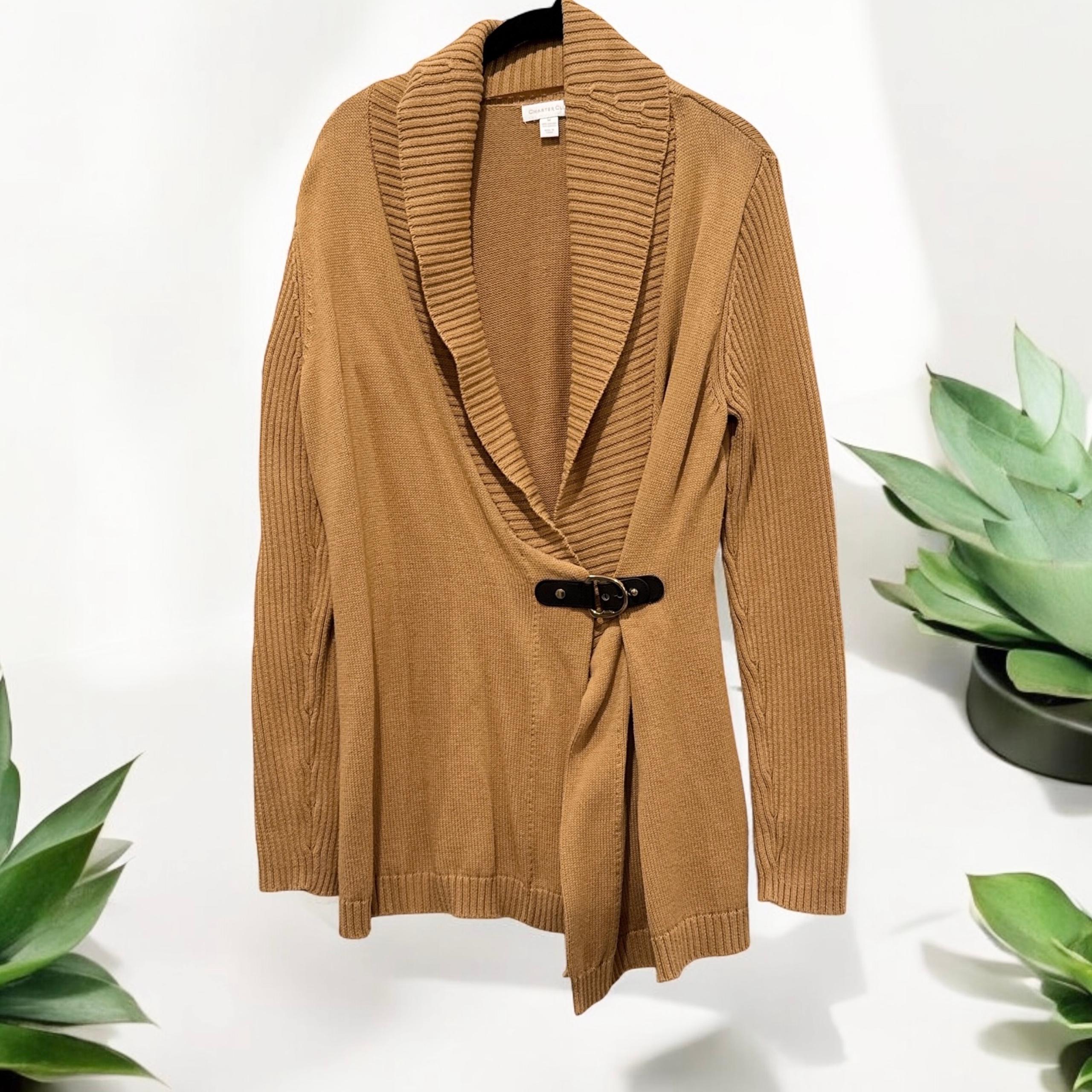 Charter Club mustard belted cardigan sweater women’s size medium