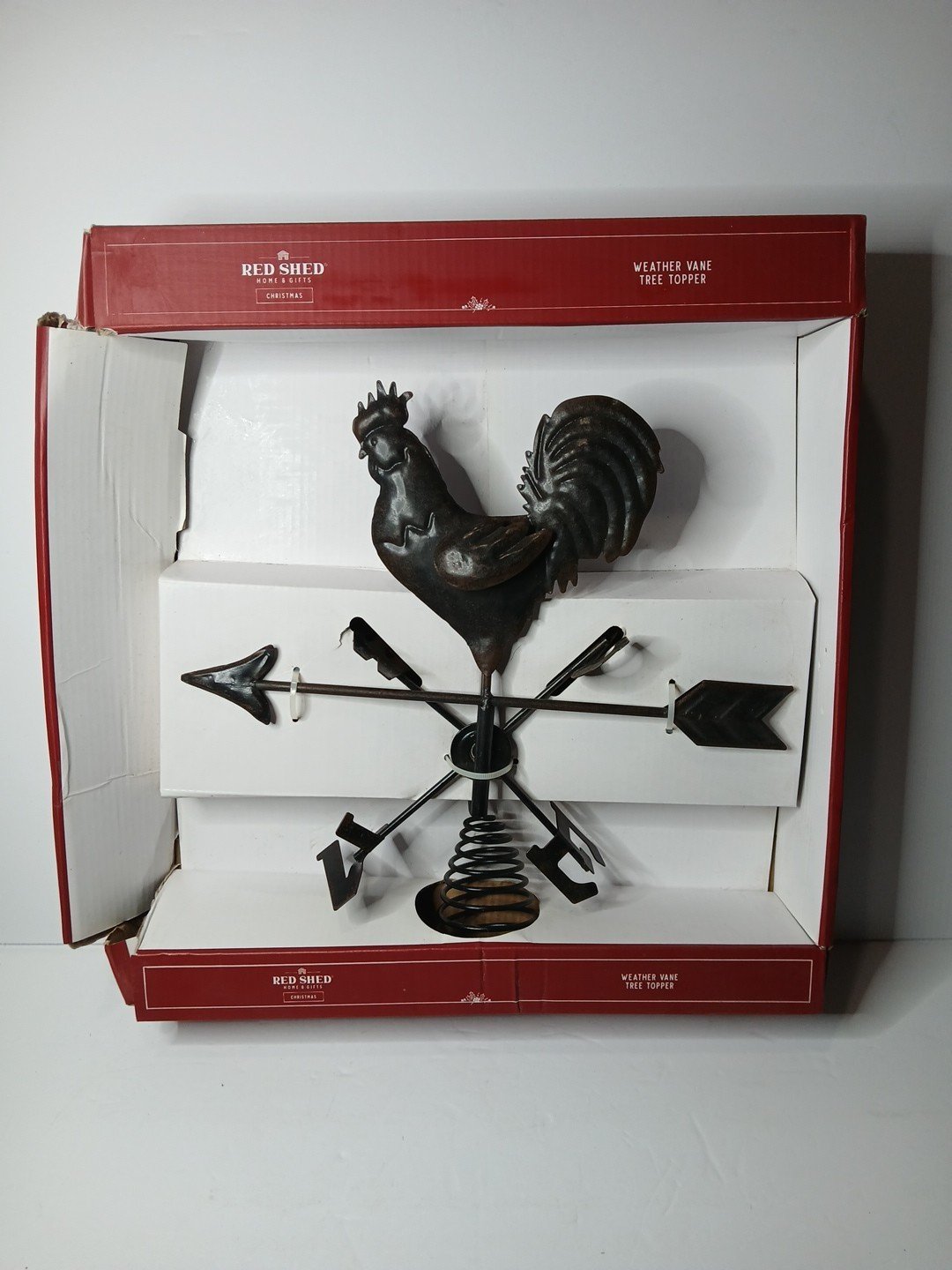 New Red Shed Rooster Chicken Weather Vane Christmas Tree Topper 10” Black Meta