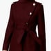 GUESS Asymmetrical Belted Wrap Coat Maroon Wool Blend