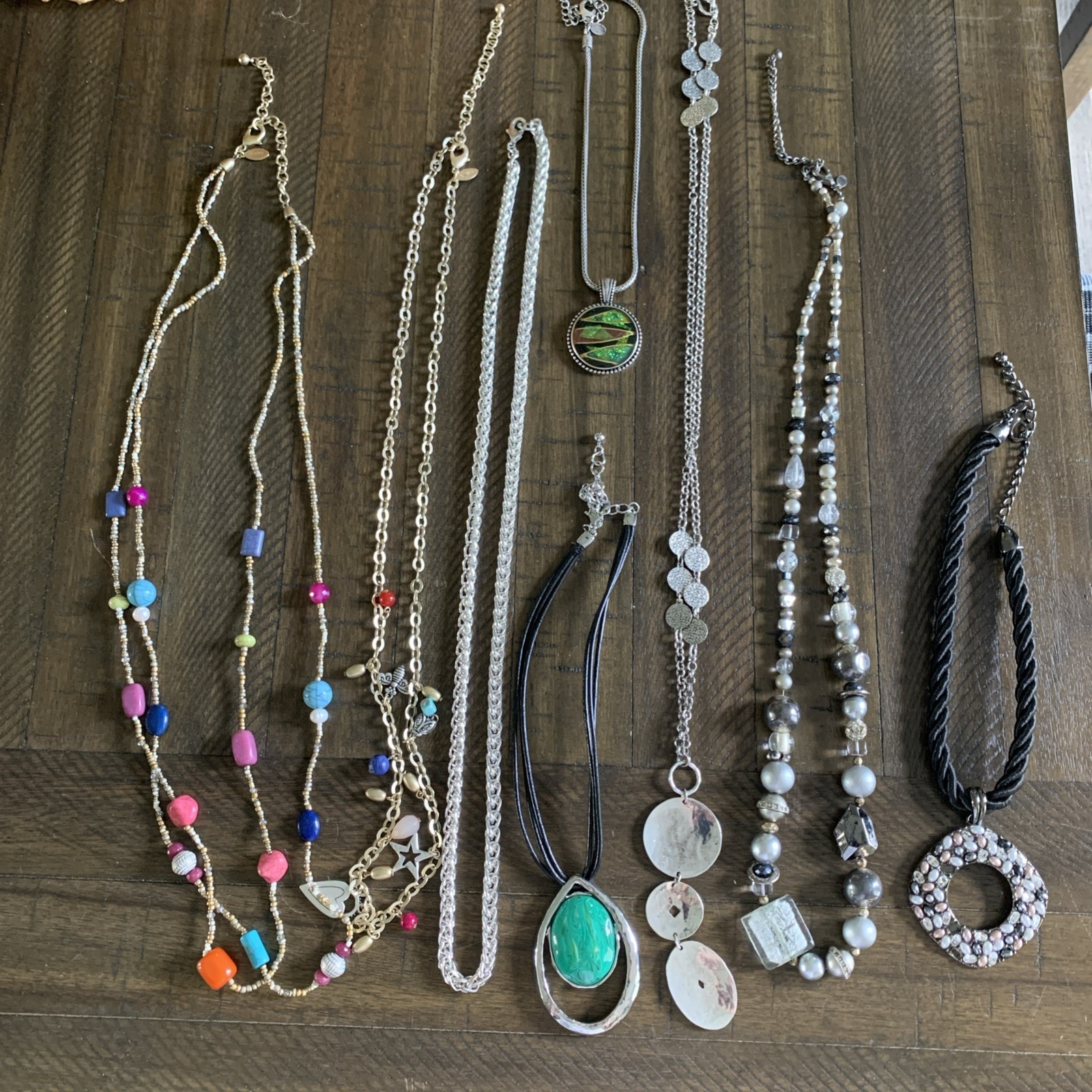 CHICO's Lot Of 8 Designer Older Metal Stone Charm Multi Strand Beaded Necklaces