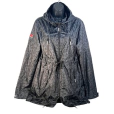 Super Dry Sport camo print hooded full zip windbraker womens sz M grey black
