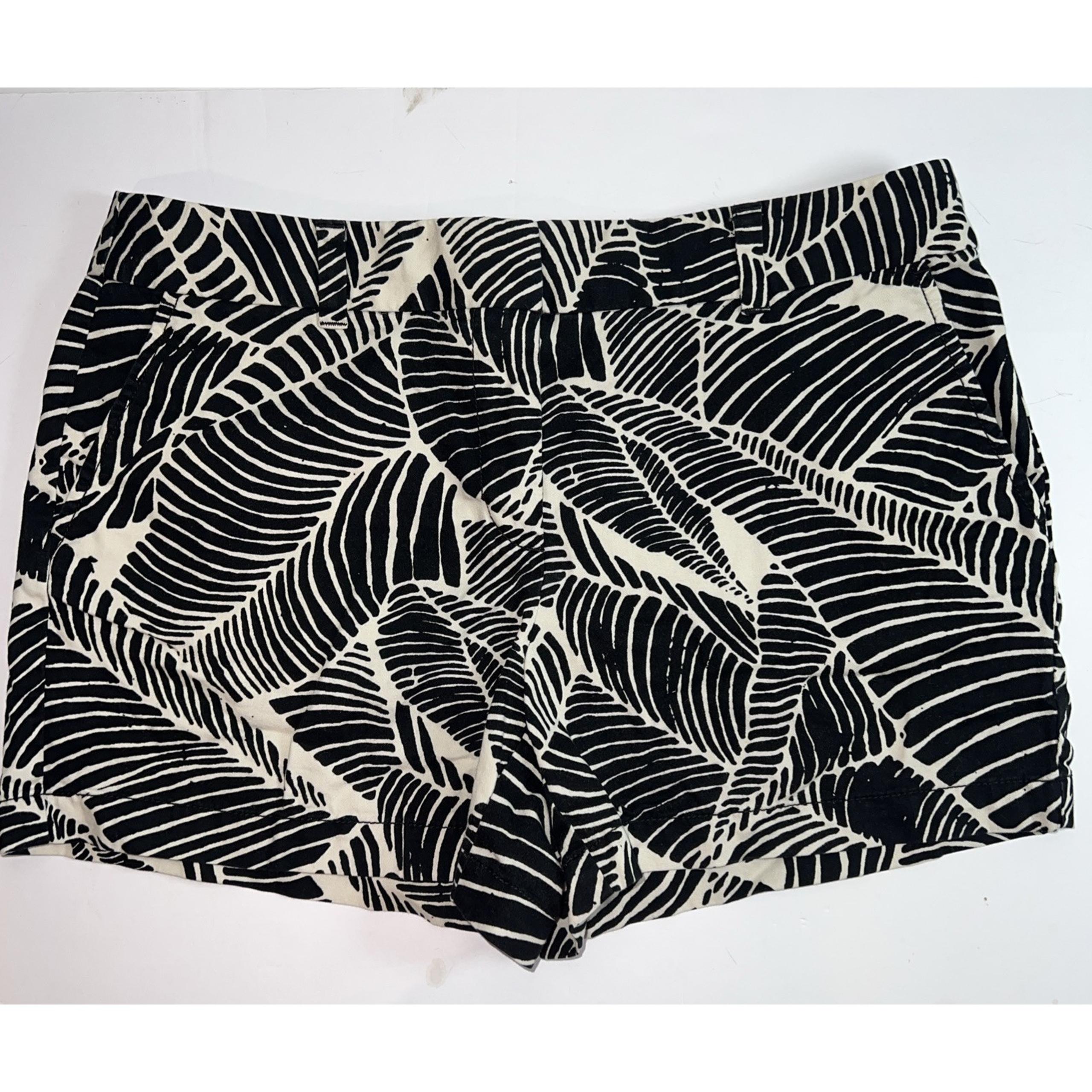 Ann Taylor Loft Shorts Women's Size 8 Black Ivory Palm Tropical Leaf Print
